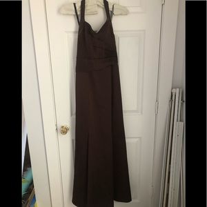 Alfred Angelo brown corset back lace halter maxi dress